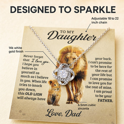 Norvane Old Lion Love Knot Necklace - Father to Daughter Gift with Message Card