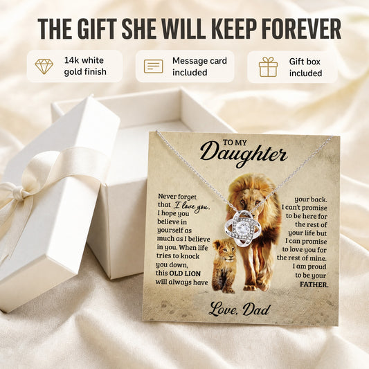 Norvane Old Lion Love Knot Necklace - Father to Daughter Gift with Message Card